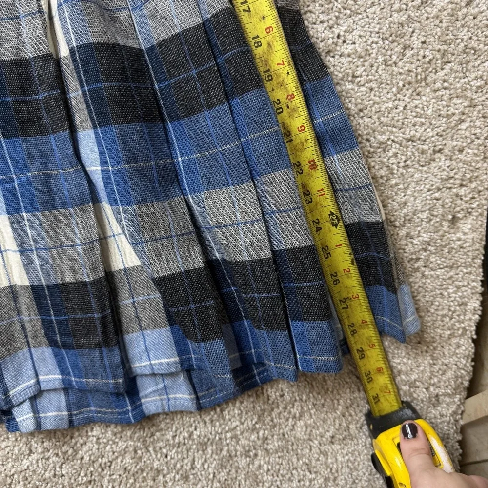 Vintage Blue Plaid Skirt Womens 30